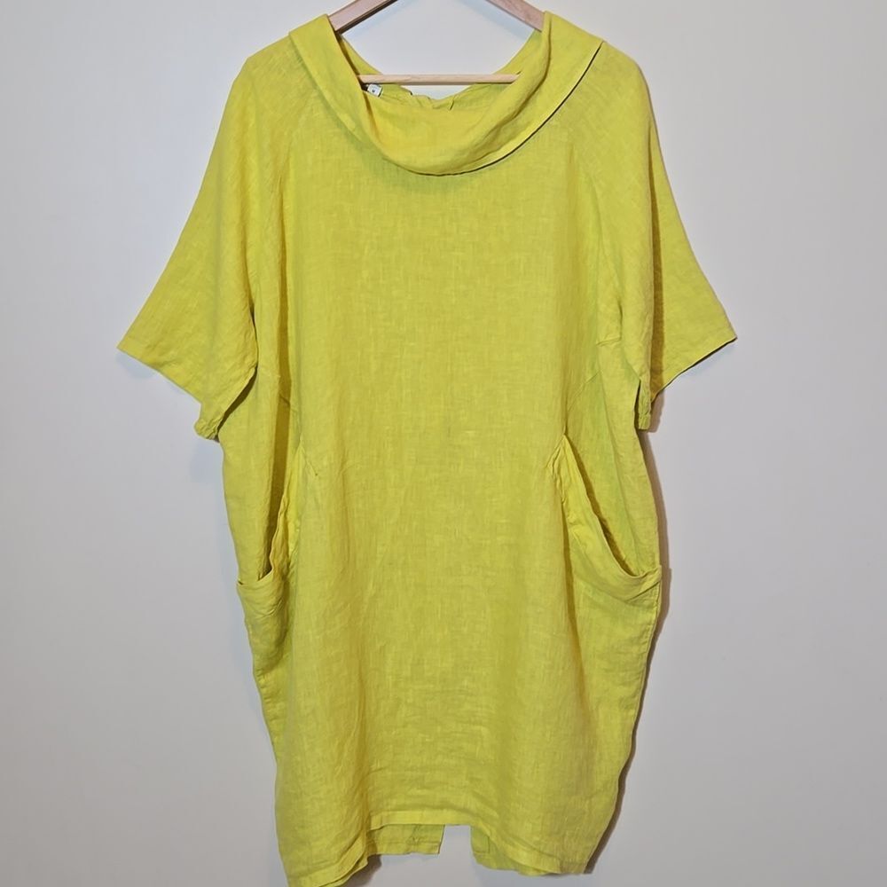 Kaktus Linen Button Back Tunic Dress Drape Cowl Neck Size M Lagenlook